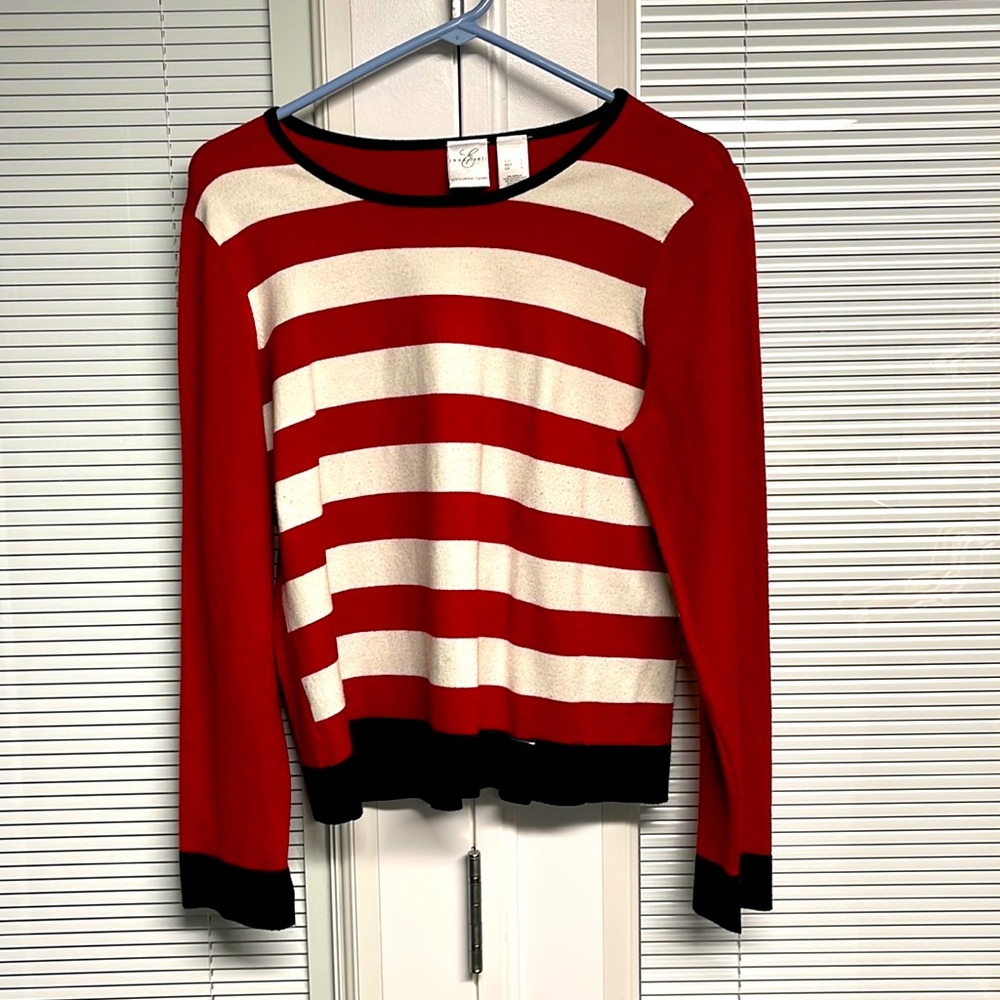 EMMA JAMES FOR LIZ CLAIBORNE CO RED,WHITE & BLUE NAUTICAL KNIT SWEATER